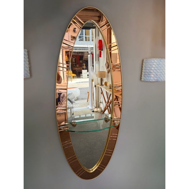 Cristal Arte Large Full-Length Mirror Console Pink Glass and Brass by Cristal Art Italy, 1960s For Sale - Image 4 of 12