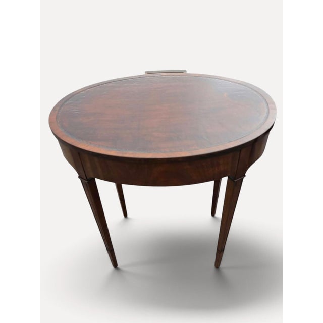1920 English Sheraton Mahogany Leather Top Side/Sofa Tables, American Made. For Sale - Image 11 of 16