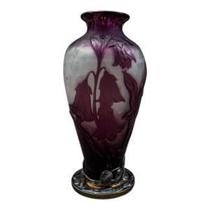 Mid 20th Century Burgun Schverer & Co Verrerie d'Art De Lorraine Floral Etched Cameo Glass Vase
