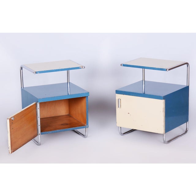 Czech Bauhaus Bedside Tables in Chrome and Lacquered Wood, 1930s, Set of 2 For Sale - Image 10 of 11
