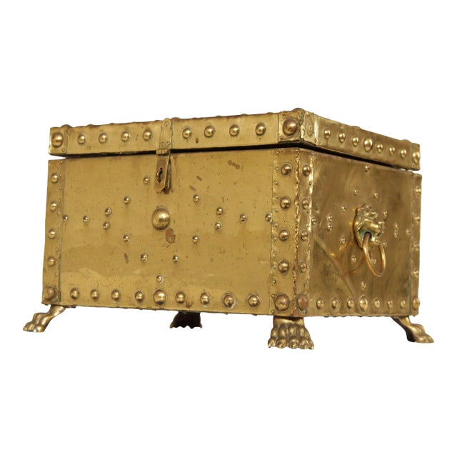 Antique Victorian Brass Fireplace Coal Bin For Sale