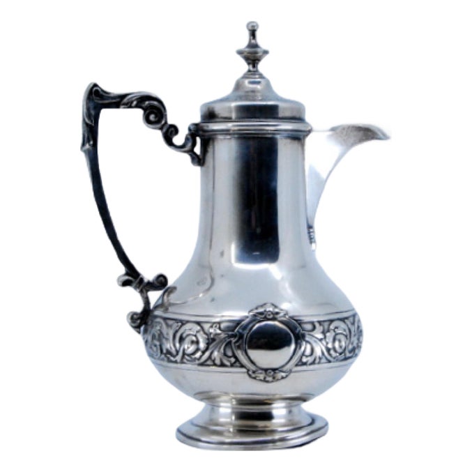 Teapot in Plain Silver Embossed with Shells and Scrolls | Chairish