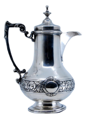 Teapot in Plain Silver Embossed with Shells and Scrolls