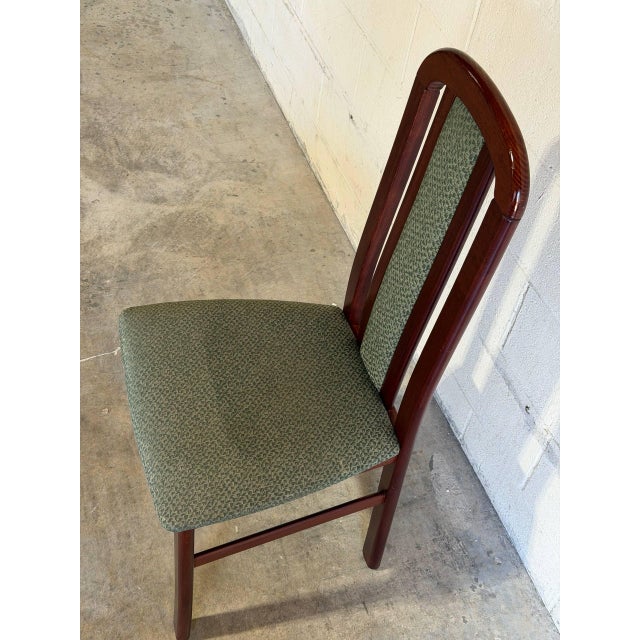 Wood High Back Wooden Dining Chair With Green Fabric Upholstery Vintage Mid-Century Modern For Sale - Image 7 of 9