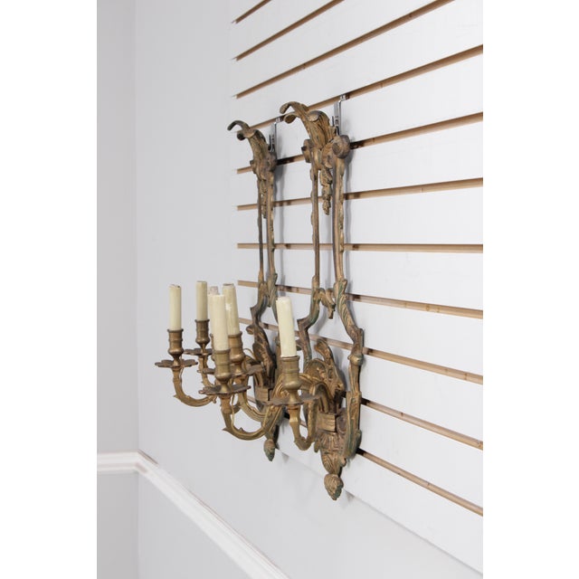 Renaissance Pair of Vintage Italian Renaissance Electric Bronze Wall Sconces For Sale - Image 3 of 13