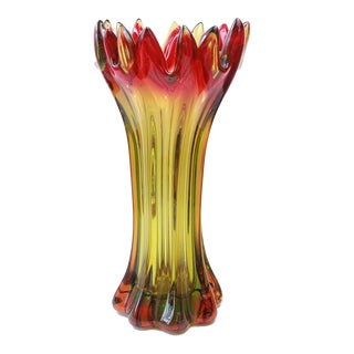 Mid Century Murano Sommerso Red Yellow Vase For Sale