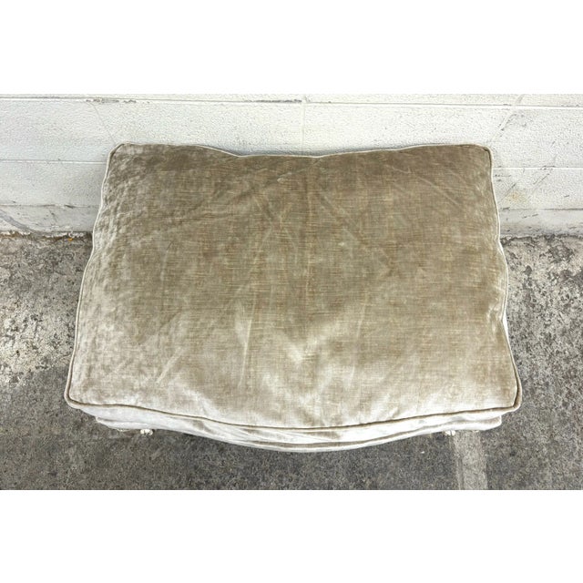 Louis XV Carved Painted Distressed Striped Upholstered Ottoman For Sale - Image 9 of 9