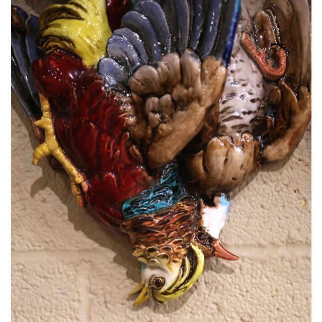 Burgundy Pair Early 20th Century French Barbotine Majolica Game Bird Wall Pockets For Sale - Image 8 of 14