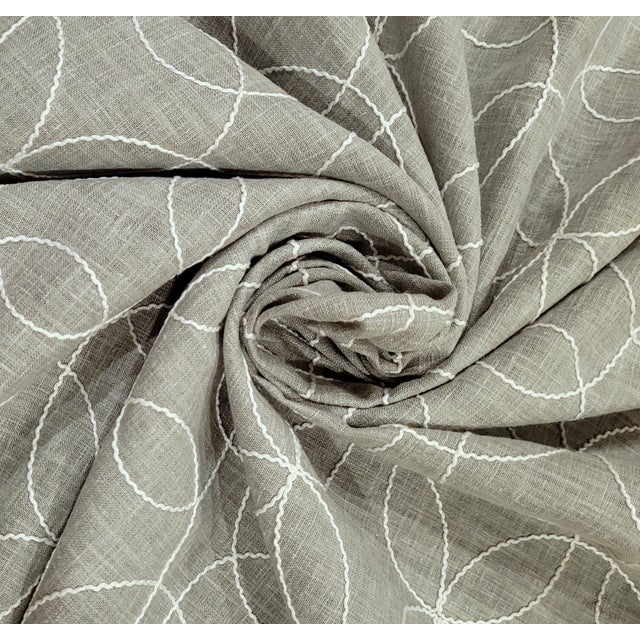 2010s Maxwell "Turning Wheel" Chickadee Embroidered Ringlet Cotton/Linen Blend Fabric- 5 Yards For Sale - Image 5 of 8
