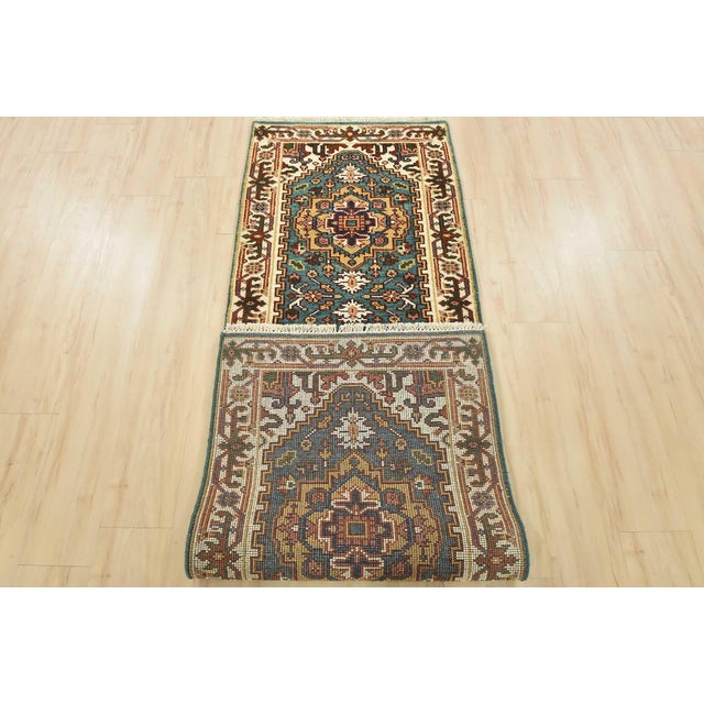 Heriz Runner 2’6” X 7’9” Blue Wool Tribal Hand-Knotted Oriental Rug For Sale - Image 11 of 12
