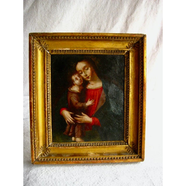 This painting is typical from it s period 1700 hundreds in the style of the scene , you will find a beautiful Virgin Mary...