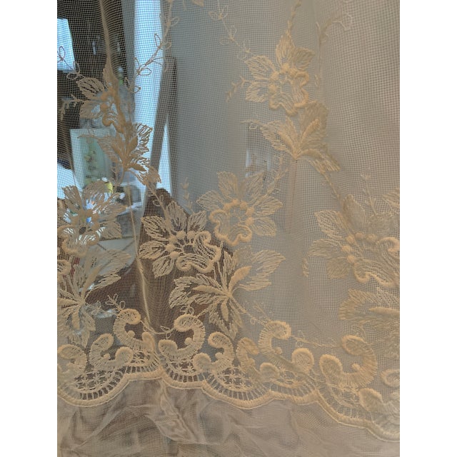 Textile Vintage Extra Wide Ivory Floral Lace Sheer Drapery Panel For Sale - Image 7 of 12