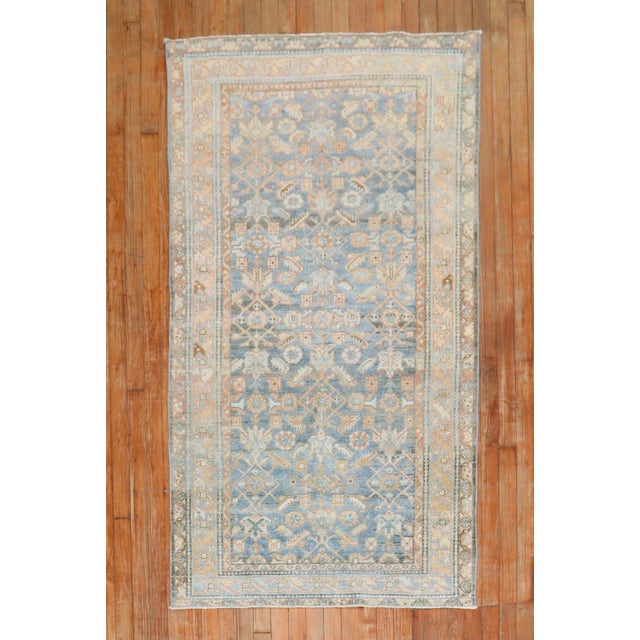 Zabihi Collection Light Blue Persian Malayer Small Runner For Sale - Image 4 of 8