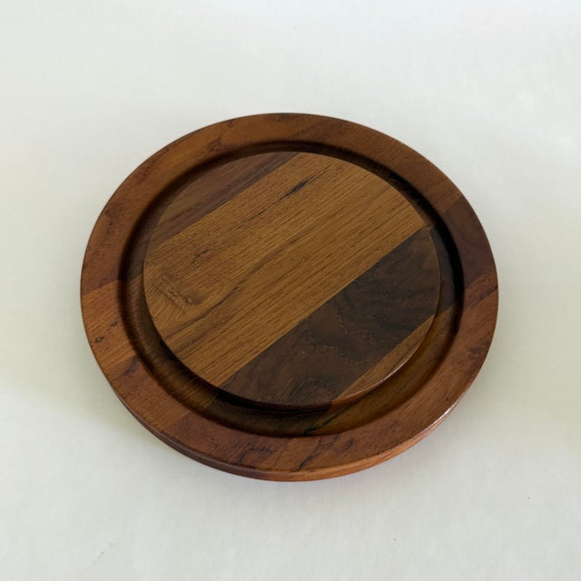 1960s Birgit Krogh Woodline Teak Cheese Board With Cover / Bowl For Sale - Image 9 of 10