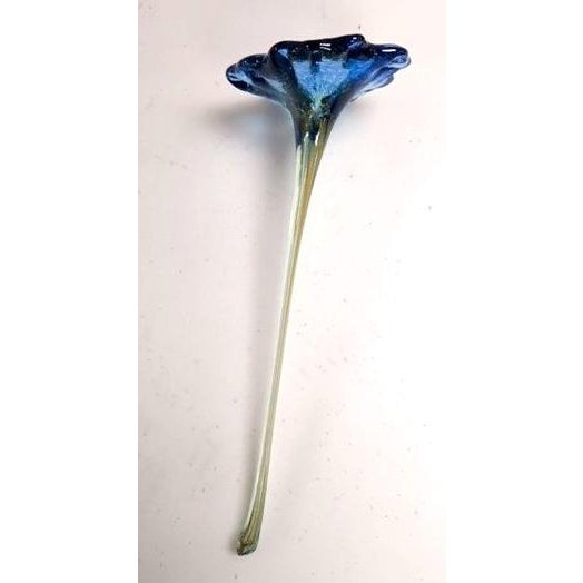 1970s Mid-Century 1960s Murano Blue & Amethyst Art Glass Trumpet Lilies - Trio For Sale - Image 5 of 6