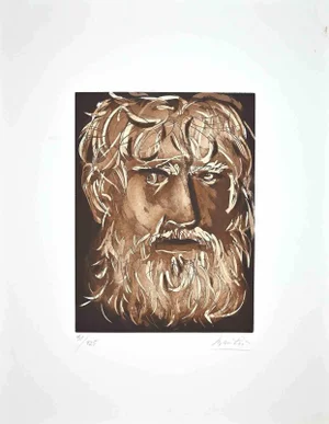 Giacomo Manzú, Portrait of King Oedipus, Original Etching, 1970