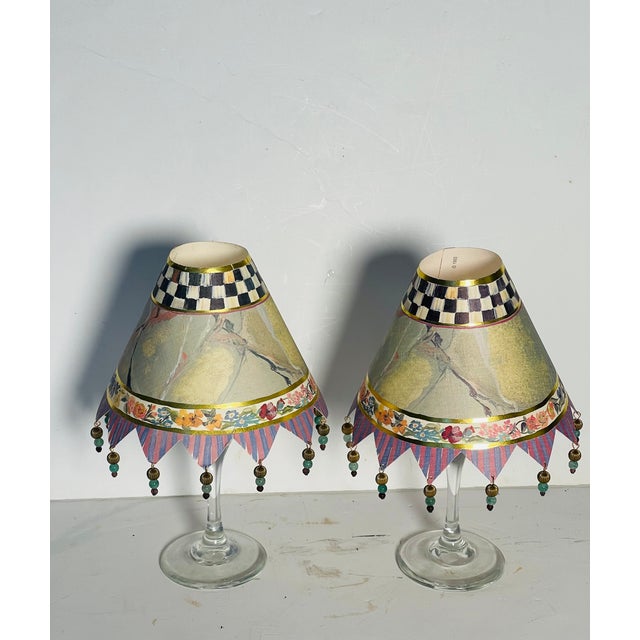 1970s McKenzie and Childs Original Handpainted Kamp Shades Pair in Box For Sale - Image 4 of 9