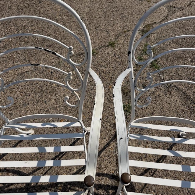Late 20th Century Wrought Iron Scrolling Patio Dining Arm Chairs by Crown Leisure - Set of 4 For Sale - Image 10 of 18