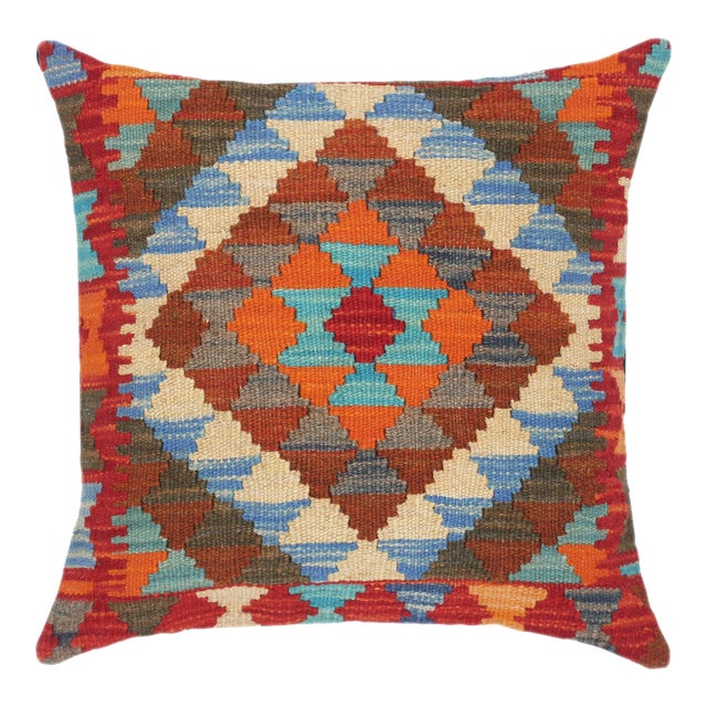 Shabby Chic Turkish Geoffrey Hand Woven Kilim Throw Pillow For Sale