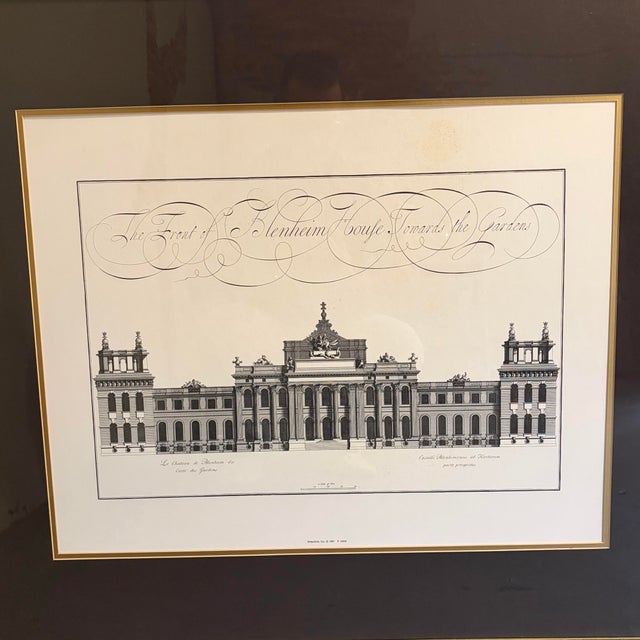 A beautifully presented vintage architectural print depicting “The Front of Blenheim House Towards the Gardens,”...