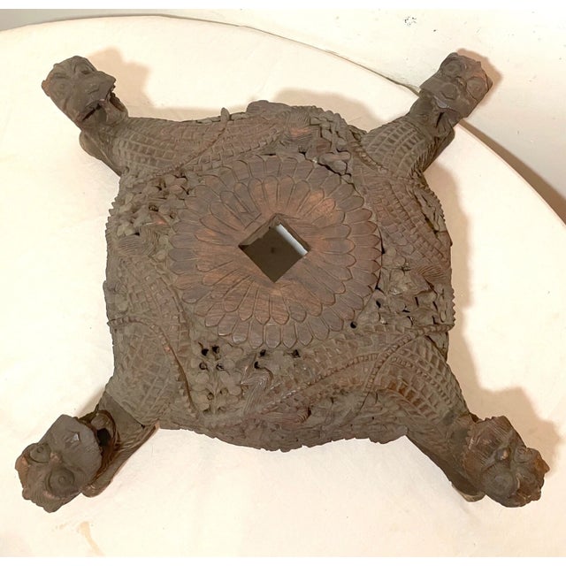 Wood Large Antique Hand Carved Anglo Indian Figural Dragon Wood Sculpture Base Stand For Sale - Image 7 of 17