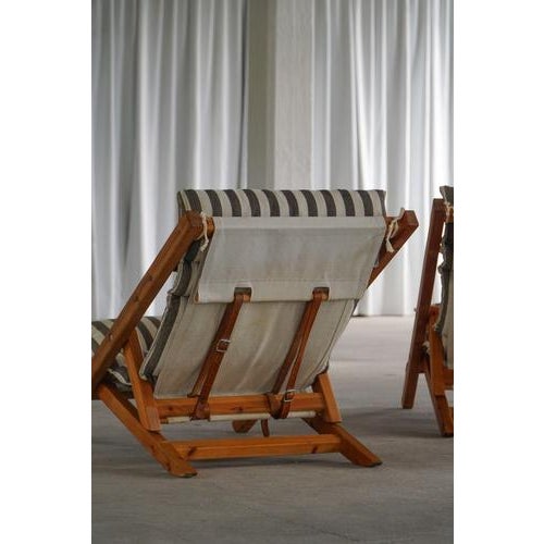 Mid-Century Lounge Chairs in Pine and Striped Cotton Canvas, Denmark, 1970s, Set of 2 For Sale - Image 9 of 17