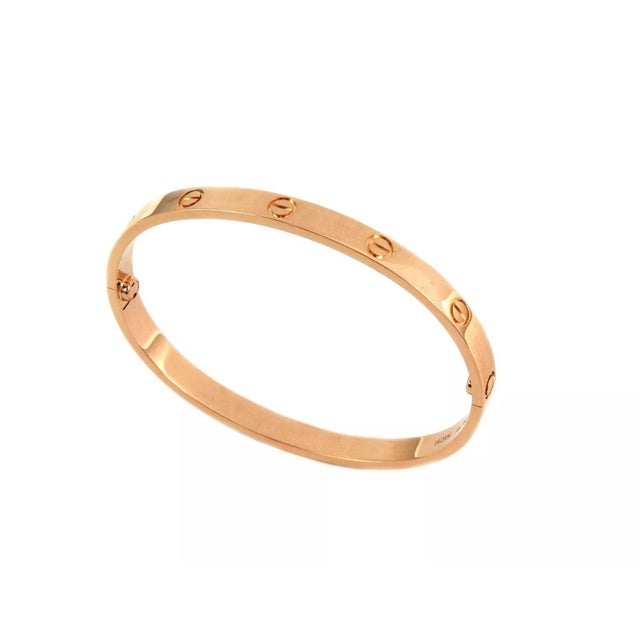 Contemporary Cartier 18k Pink Gold Love Bangle Bracelet Size 19 w/Screwdriver & Paper For Sale - Image 3 of 7