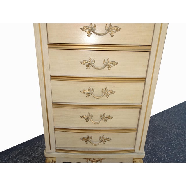 Wood Dresser Vintage French Provincial Tallboy Dresser Lingerie Chest Brass Hardware #1 For Sale - Image 7 of 15