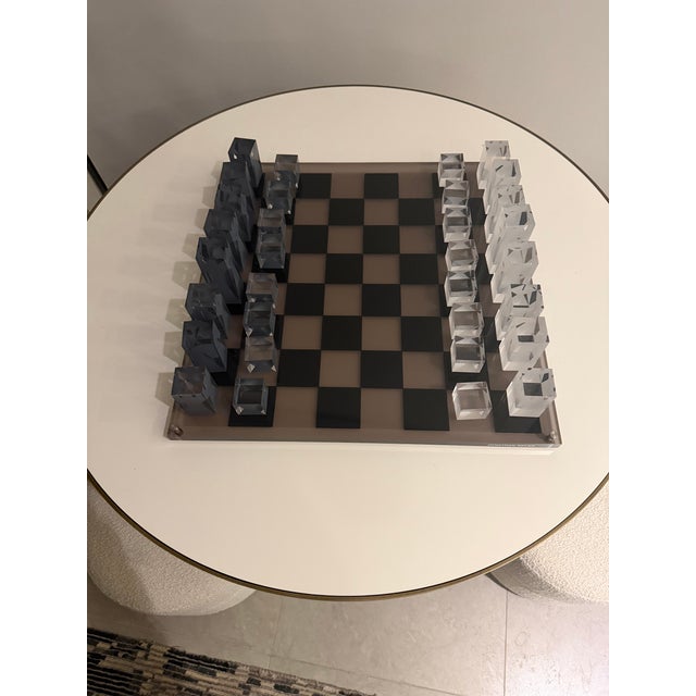 Jonathan Adler Sculptural Lucite Chess Set – Frosted & Smoke Acrylic – Excellent A striking modernist chess set by...