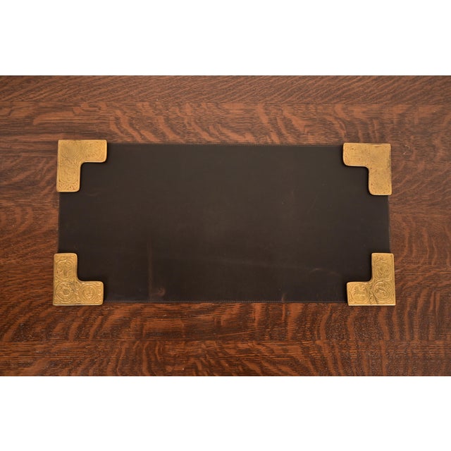 Tiffany Studios New York Zodiac Bronze Doré Blotter Corners With Leather Desk Blotter For Sale - Image 11 of 11
