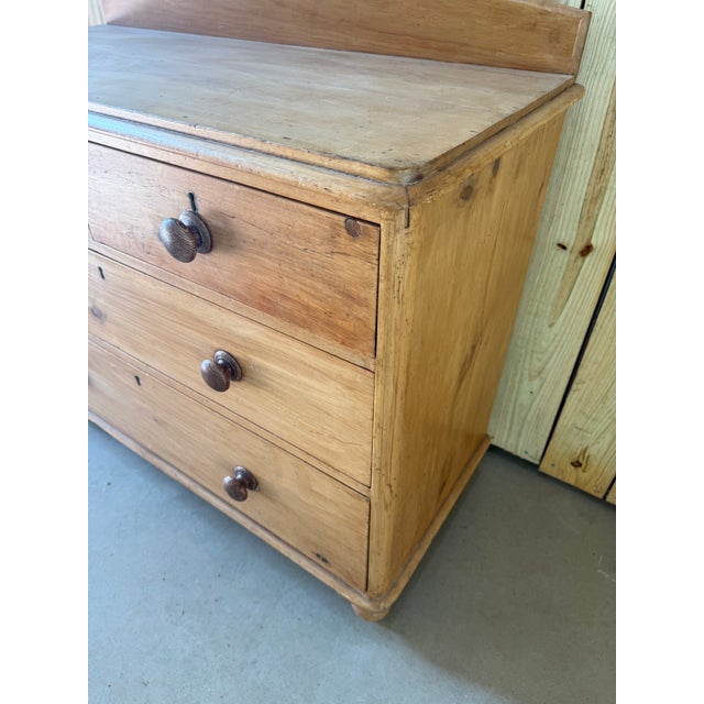 Wood Antique Pine Two Over Two Drawers - Chest of Drawers With Gallery Back From England For Sale - Image 7 of 18