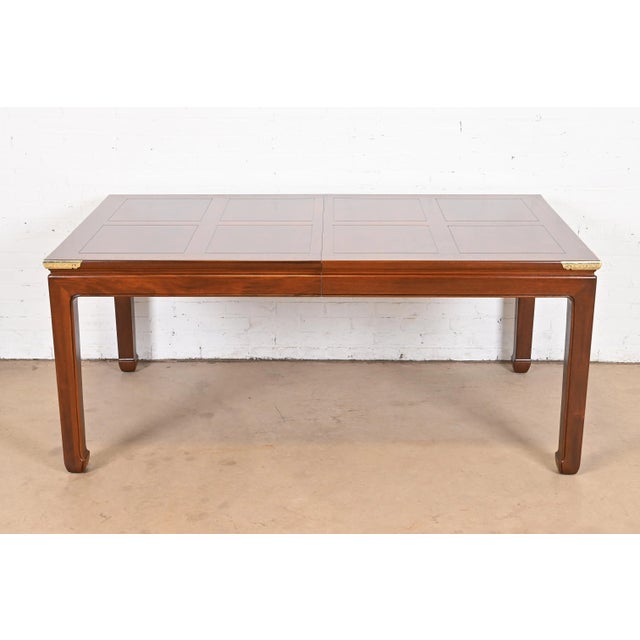 Brown Henredon Hollywood Regency Chinoiserie Mahogany and Brass Extension Dining Table, Newly Refinished For Sale - Image 8 of 12