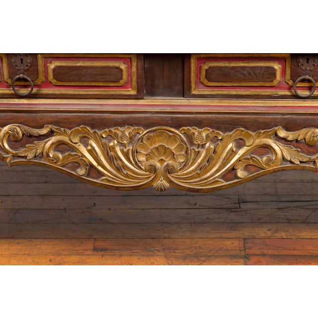 Dutch Colonial Early 20th Century Bonnet Top Gilded Cabinet with Glass Doors For Sale - Image 4 of 13