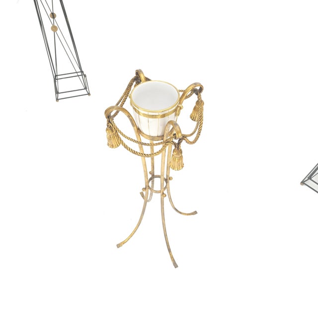 Metal Gilt Wrought Iron "Twisted Rope" Base w/ Tassels Jardiniere Planter Pot MINT! For Sale - Image 7 of 12