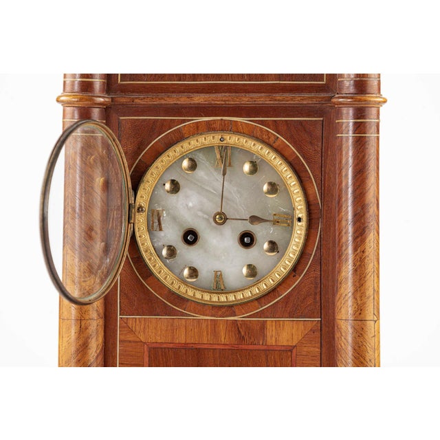Brown Antique French Wooden Chiming Mantel Clock, Circa 1900 For Sale - Image 8 of 15