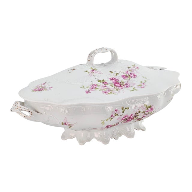 Victorian Mz Austria Antique Porcelain Rose Tureen, Covered Footed Serving Dish 14.5" For Sale - Image 3 of 17