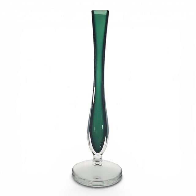 Signed Val Saint Lambert Emerald Green Cased Crystal Soliflore Vase, Belgium 9.5" For Sale - Image 9 of 11