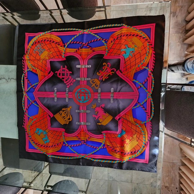 1980s Hermès Silk Scarf Grande Tenue by Designer Henri D' Origny Boxed For Sale - Image 13 of 14