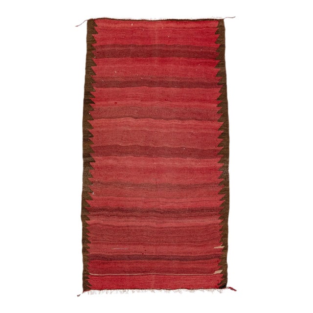 Mid-20th Century Turkish Kilim Red Handmade Solid Wool Rug For Sale