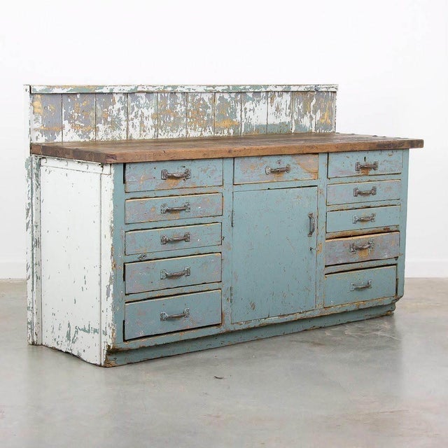 Blue Vintage Industrial Work Counter For Sale - Image 8 of 10