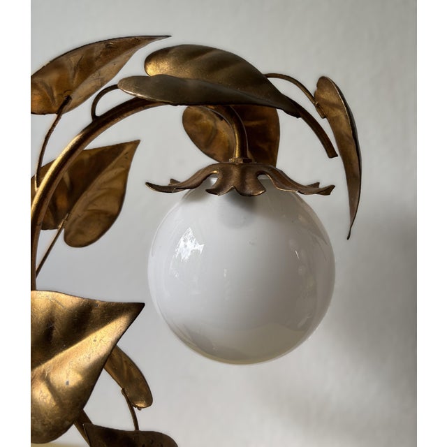 1970s Vintage Hollywood Regency Table Lamp in Gilded Metal & Opaline Glass, Germany, 1970s For Sale - Image 5 of 11