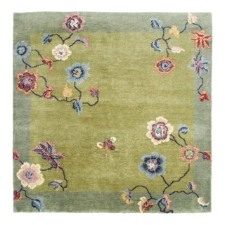 Contemporary Chinese Deco Style Square Green Wool Rug by Rug & Kilim For Sale