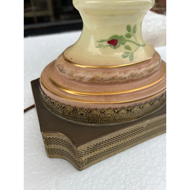 1970s Creamed Colored Ceramic Lamp With Rose Details For Sale In Atlanta - Image 6 of 7