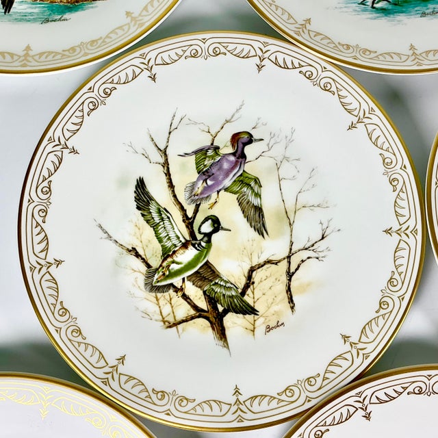 1980 Vintage Arts & Crafts English Bone China Water Fowl Birds Dinner Plates -Set of 8, Thanksgiving For Sale - Image 10 of 18