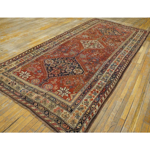 19th Century S. Persian Ghashghaie Carpet (5'6" x 11' - 168 x 335 ) Antique khamse Hallway Runner Wool Coral Rug, Circa...