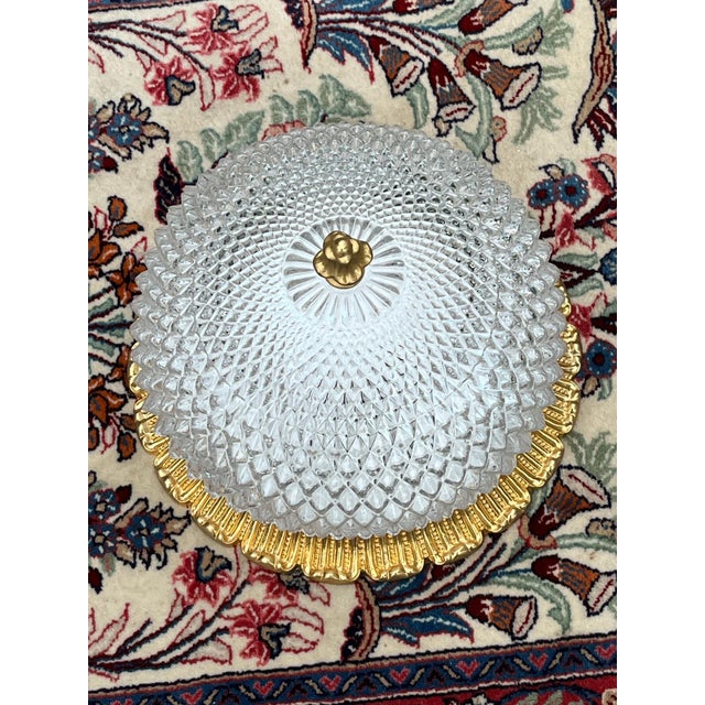 Metal Brass and Crystal Glass Plafonier Ceiling Lamp from Glashütte Limburg, 1970s For Sale - Image 7 of 8
