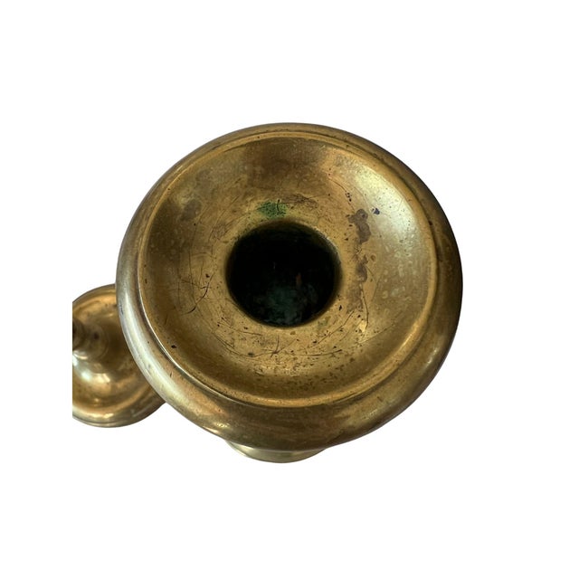 Brass Antique Solid Brass, Classical Candlestick Holders- a Pair For Sale - Image 8 of 9