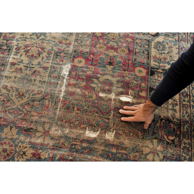 Antique Persian Kermanshah Charcoal, Magenta & Denim Blue Garden Inspired Design Rug, 11.4 x 17.7 For Sale - Image 4 of 11
