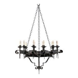 Early 20th Century Italian Twelve-Light Iron Chandelier For Sale
