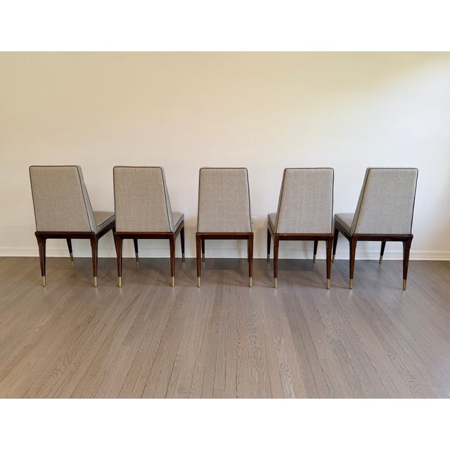 Set of 10 Lorin Marsh Art Deco Tuxedo Dining Chairs in High-Gloss Mahogany & Brass For Sale - Image 12 of 18